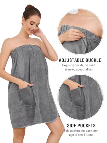 Image of Air Curvey Women's Soft Wrap Towel Shower Wrap Robe Lightweight Spa Body Wrap Adjustable Closure Bathrobe With Pocket