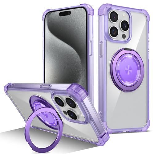 Coque iPhone 15 Pro magnétique 360 avec anneau charge sans fil violette antichoc