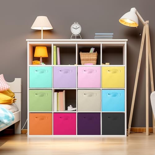 pastel fabric storage cubes in closet
