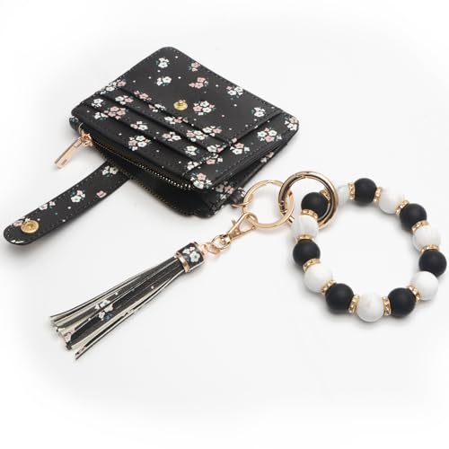 Image of COOLANS Silicone Bracelet Wristlet Wallet Credit Card Holder RFID ID Window Key Ring Tassel Slim Wallet Women Keychain Purse