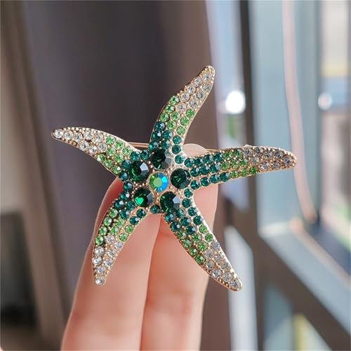 Image of WCRAZYE Rhinestone Starfish Brooch Pin for Women Men Gold Plated Elegant Crystal Shell Star Shaped Ocean Sea Animal Brooches Lapel Pins Delicate Wedding Beach Party Dress Accessories
