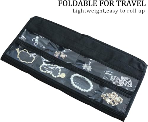 Image of Earring Organizer for Women | Hanging Jewellery Organiser with 48 Double-Sided Transparent Pockets | Earrings Holder, Necklace, Bangle Organizer | Jewelry Storage Organizer for Wardrobe Closet (Black)