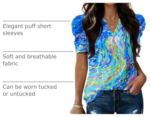 Image of LOMON Spring Summer Tops for Women 2026 V Neck Puff Short Sleeve Tops Fashion Trendy Work Blouses Dressy Casual S-XXL