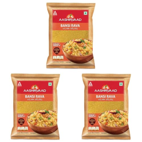 Image of Aashirvaad Bansi Rava, 1 kg - Color sorted for quality and purity (Pack of 3)