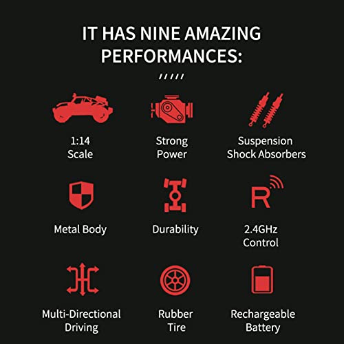 Ikayaa Remote Control Car, 1:14 Scale Rc Truck High/Low Speed Moving With Headlights And Front Guard, All Terrains Off Road Racing Car, Gift For Boys Girls Kids Adults, Red #TOP1