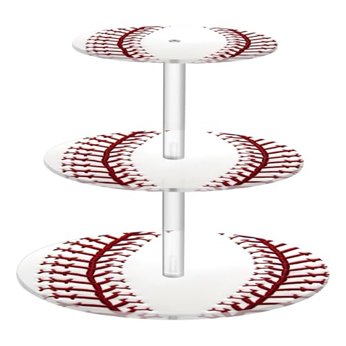 PYBUG Baseball Seams 3 Tier Acrylic Cupcake Stands Tower,Dessert Table Display Set for Tea Party,Wedding,Birthday, Baby Shower