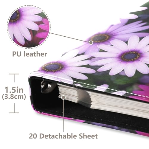 Álbum de Fotos Scrapbook Adhesivo DIY con Cubierta de Cuero PU Violeta con Flores Silvestres, Encuadernación de 3 Anillos, 40 Páginas, Tamaño 8x10 para Memorias miniatura 4