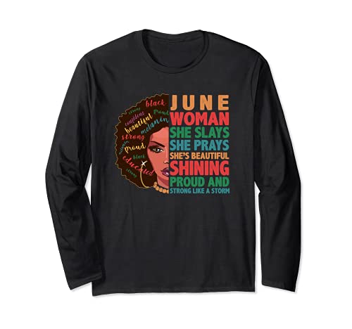 June Woman She Slays Prays Birthday Black Girl Magic Hair Manga Larga