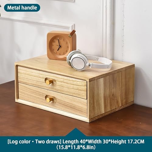 Multi-Functional Solid Wood Desktop Storage Cabinet, 3-Layer Drawer File Organizer, Sturdy & Durable, Ideal for Office/Study Organization (Wood Color)