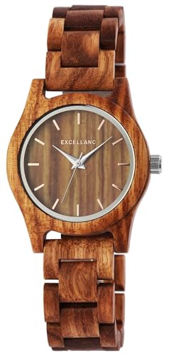 Montre à quartz analogique en bois Excellanc femme avec boucle acier inoxydable