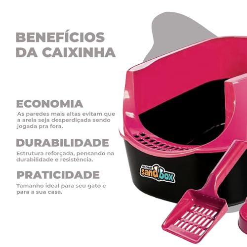 Kit Sanitário para Gatos Sandbox Furba Caixa de Areia Fácil Montagem (Rosa)