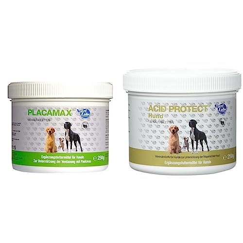 NutriLabs Placamax Hund Kautabletten zur Unterstützung der Verdauung von Hunden mit Pankreasenzymen und Ananaspulver & Acid Protect Hund Magenkräuter Kautabletten zur Unterstützung