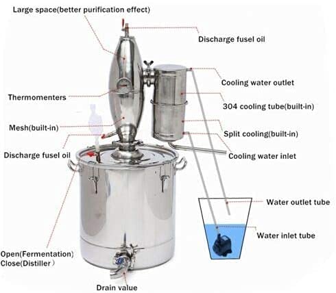 Kit de destilador de alcohol inoxidable para elaborar vino (30 L)