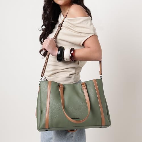 Image of Fastrack Metro Carry Laptop Tote | Faux-Leather Women's Handbag | white with black Details | 14 inch Laptop Compatible | Dual Carry Options | Pebbled Texture