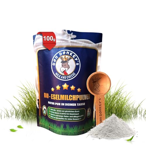 DON DONKEY'S® Latte di asina in polvere, 100 g, polvere di alta qualità per la nutrizione e la cura della pelle, ricco di vitamine e minerali, latte di asino essiccato delicatamente, perfetto per