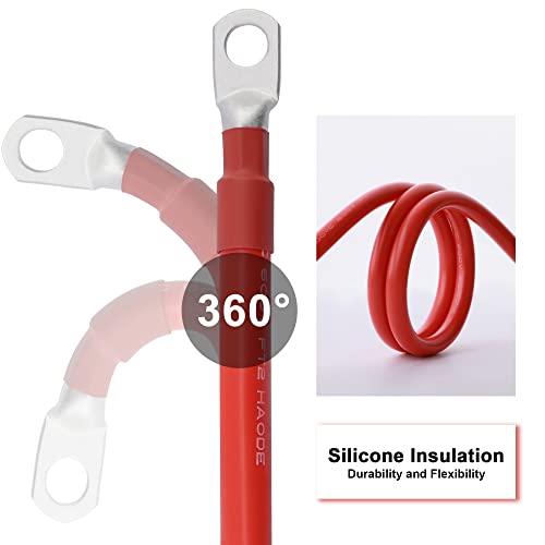 Screwish 4 Gauge Battery Cables,Silicone Wire,2 Feet(1 Feet Red,1 Feet Black) Power Inverter Cables With 5/16" Tinned Copper Lugs For Solar,Rv,Auto,Marine Car,Boat #TOP4