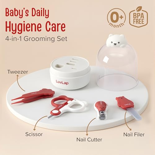 Image of LuvLap 4 in 1 Baby Grooming Set with Cute Case, Baby Manicure Set with Nail Scissors, Nail Clipper, Nail File & Tweezers, Grooming Kit for New Born & Toddler, BPA Free, Compact & Easy to Carry, 0m+