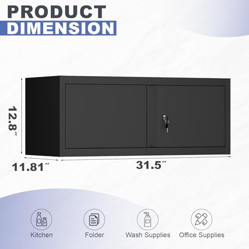 Image of Garage Locking Cabinet, 13 inch H Garage Storage Cabinet Wall Mounted, Floating Storage Organization for RV, Hanging Tool Storage Cabinets for School, Office, Warehouse, Black