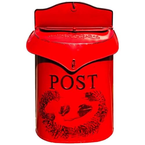 Boîte Aux Lettres Murale Rustique en Fer – Boîte De Dépôt Vintage Vieillie pour Jardin, Porche Et Décoration Intérieure, Décoration Suspendue De Style Ferme Américaine(Red Color)