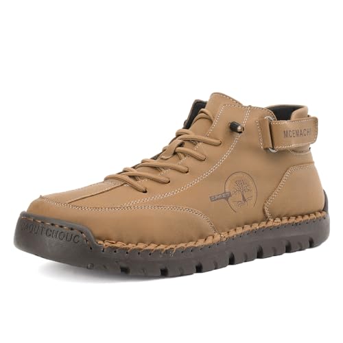 Image of Men's Handmade Suede High Boots Shoes for Waterproof Hiking Camping Slip-On Driving Walking Deck Loafers High Top Chukka Boots Mens