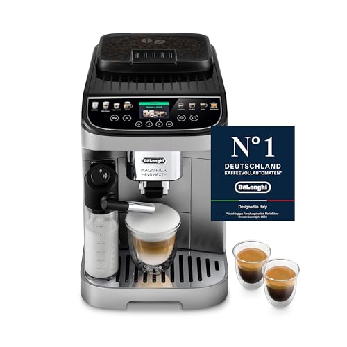 De'Longhi Magnifica Evo Next ECAM312.80.SB, Cafetera Automática con Jarra de Leche Automática, Cafetera Cappuccino de Grano con Pantalla Táctil Intuitiva, Plata/Negro