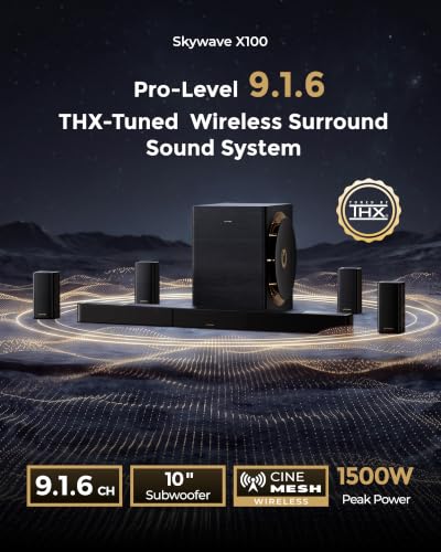 Image of ULTIMEA Skywave X100 9.1.6 THX-Tuned Wireless Home Theater System | with Dolby Atmos & DTS:X, 10 inch Subwoofers, 20Hz Low Frequency, 1500W Peak Power, 8K Pass-Through, AVR Grade Sound Bar
