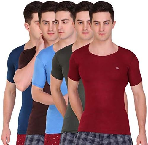 T.T. Men Solid Pack of 5 Dyed Vest Assorted(TIT_Dyed_RNS_PO5_Mix_105)