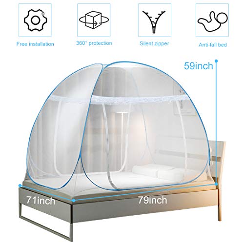 AMMER Pop Up Mosquito Net Tent, Foldable Bed Canopy Double Door with Bottom for Bed Travel Camping Outdoor(79 x71x59 inch)
