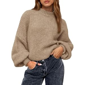BTFBM Sweaters for Women Fall 2026 Crew Neck Lantern Long Sleeve Oversized Sweater Casual Knit Winter Pullover Tops