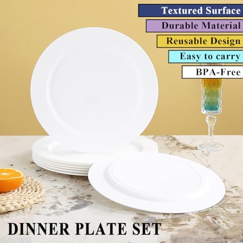 Berglander White Plastic Plates Set of 8 Pieces 10", Reusable Flat Dinner Plates, Salad Plates, Pasta Bowls, Dishes Set Easy to Carry for Home, Garden, Picnic, Camping, Outdoor - Thumbnail 3