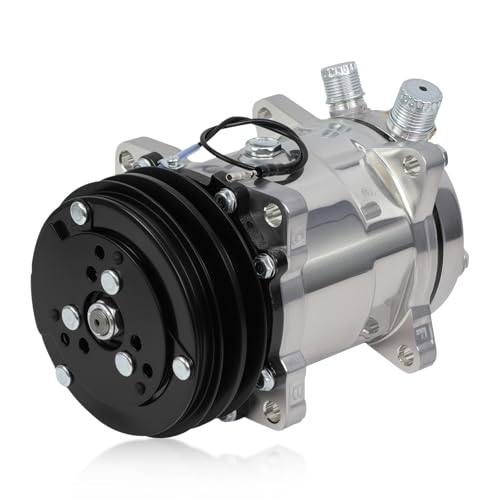 Universal A/C Compressor with Clutch Fit for Sanden 508 2PK Style 2 Groove V-Belt Chrome Plated Aluminum Housing