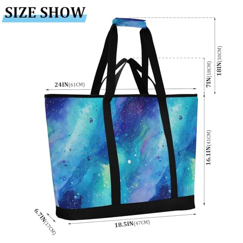 Insulated Cooler Tote Bag Hot or Cold Carrier Beach Tote Bag with Cooler Compartment for Beach Travel Picnics Purple Blue Galaxy Starry Waves3