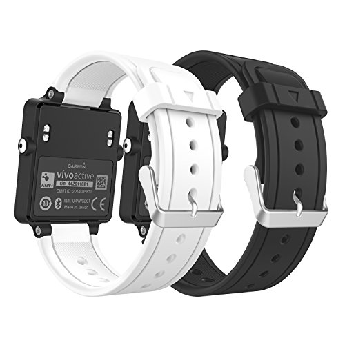 MoKo Band Compatible with Garmin Vivoactive, [2 Pack] Soft Silicone Replacement Fitness Bands Wristbands with Metal Clasps fit Vivoactive/Vivoactive Acetate Sports GPS Smart Watch - Black & White