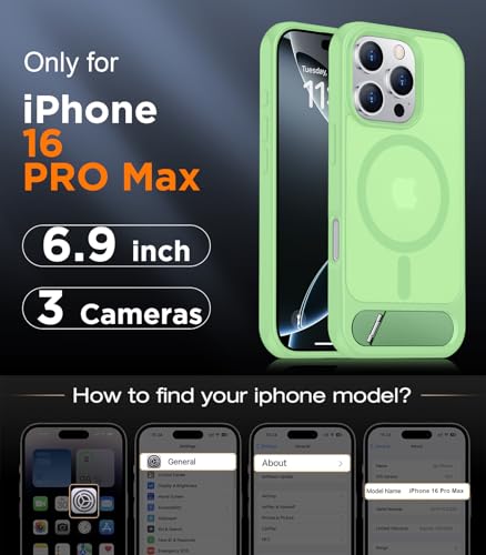 Image of Magnetic Compatible with iPhone 16 Pro Max Case, [Built-in Invisible Kickstand][Compatible with MagSafe][Military Grade Shockproof] Slim Translucent Matte Phone Case for iPhone 16 Pro Max 6.9 inch