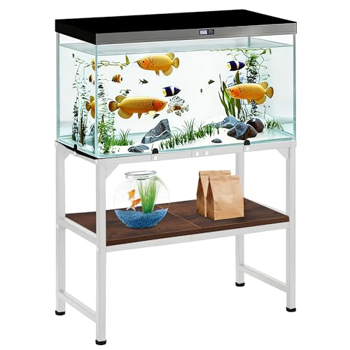 Image of 10-20 Gallon Fish Tank Stand, Metal Aquarium Stand with Adjustable Non-Slip Foot and Wooden Shelf, Reptile Tank Stand Easy to Assemble for Home Office, Firm and Steady(Tank not Included)
