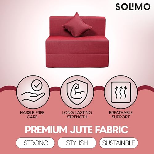 Image of Amazon Brand - Solimo 1 Seater 3 * 6 Jute Fabric Washable Cover Sofa Cum Bed with 1 Cushion 1 Seater Double Foam Fold Out Sofa Cum Bed (Finish Color - Maroon Delivery Condition - Pre-Assembled)