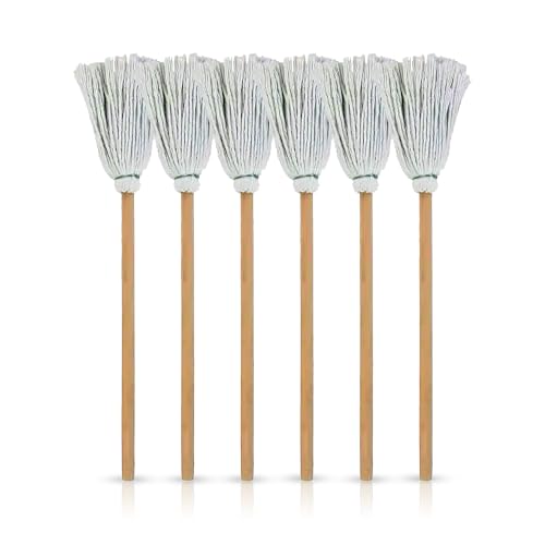 Abbey Bleached Jug Mop Pack of 6 - Dish Mop on Stick Ideal for Cleaning all types of Crockery and Glassware - Washing up Mop Useful for House Cleaning - Mini Mop 30cm Approx