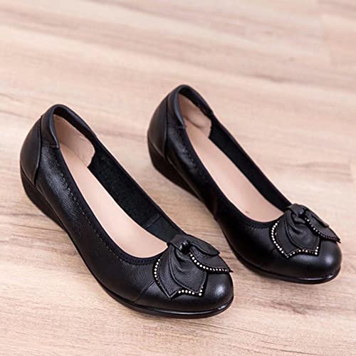 LUXINYU Women's Slip on Flats,Classic Round Toe Solid Flower Wedge Heel Women's Shoes Soft-soled leather Comfortable Large Size Flat Shoes4
