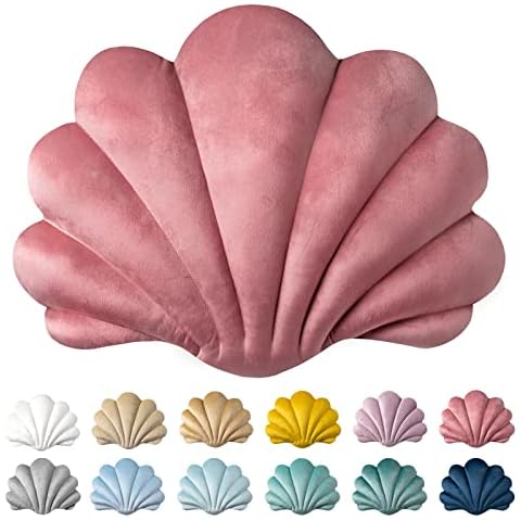 Ashler 3D Throw Pillows Shell Shaped Accent Throw Pillow Covers, Soft Velvet Insert Included Cushion for Couch Bed Living Room, Pink, 14 X 11 inches Cover