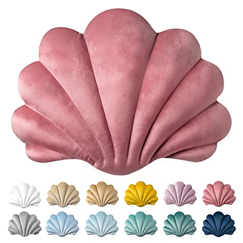 Image of Ashler 3D Throw Pillows Shell Shaped Accent Throw Pillow, Soft Velvet Insert Included Cushion for Couch Bed Living Room, Pack of 1, Pink, 14 X 11 inches