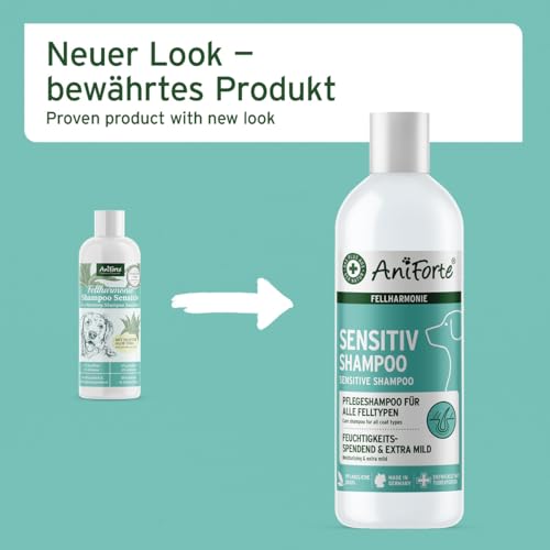 AniForte Fellharmonie Hundeshampoo Sensitiv mit Aloe Vera 200ml – Für leicht kämmbares Fell & Vitale Haut, Pflegeshampoo für Sensible Hunde, frei von Farbstoffen & Parfum
