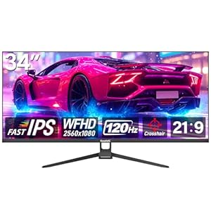 Gawfolk UltraWide Monitor 34 Zoll IPS, Gaming PC Bildschirm 120Hz DFHD(2560×1080P), 21:9 Rahmenloses Computerbildschirm mit FreeSync, HDMI, DisplayPort, VESA 75 * 75mm, Schwarz
