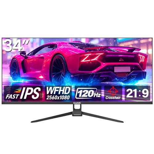 Gawfolk Moniteur UltraWide 34 Pouces IPS, écran PC Gaming 120 Hz DFHD (2560 × 1080 P), écran d'ordinateur sans Cadre 21:9 avec FreeSync, HDMI, DisplayPort, VESA 75 × 75 mm, Noir