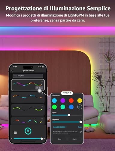 S1 AI Striscia LED 10M,Smart Striscia LED Interno Funziona con Alexa/Google Assistant,Wi-Fi e Bluetooth Strisce LED,MagicColor Luci LED Camera da Letto,Sincronizzazione Musicale per Gaming TV - Illuminazione - Immagine 4