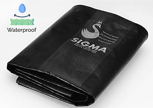 Image of SIGMA (LABLE) 10FT X 8FT 230 GSM Waterproof Tarpaulin Tharpai Thadika Heavy Duty Multipurpose Black Pure Virgin HDPE UV Treated Tadpatri Tripal (Strong Aluminium Eyelets Every 3 Feet)