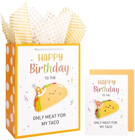 Crisky Happy Birthday Gift Bags for Men - Set with Cute Cardboard & Tower Embroidery Patch Design, Funny Birthday Card for Husband & Boyfriend, Fiance, Him, Best Gifts Ideas for Bday Decorations