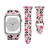 Cinturino sportivo di ricambio in morbido silicone compatibile con Apple Watch da 38 mm, 40 mm, 42 mm, 44 mm, motivo labbra rosa leopardato, per iWatch Series, 42mm44mm, Silicone