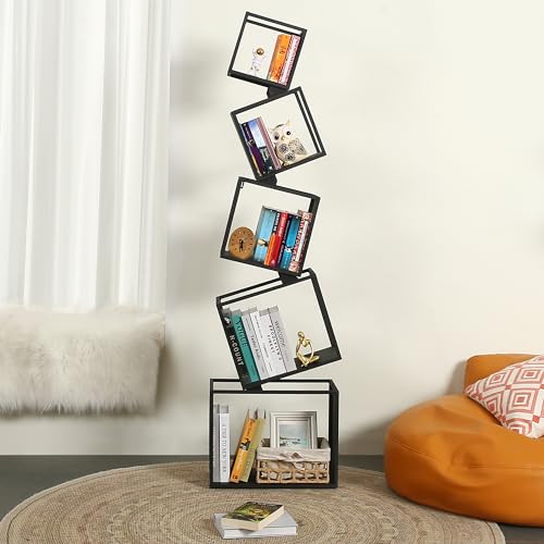 Vonkinka Book Shelf 5 Tier, Black Metal Bookshelf 67 Inch,