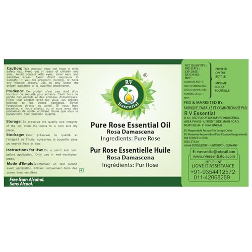 Image of R V Essential Pure Rose Essential Oil 50ml- Rosa Damascena (100% Pure and Natural Steam Distilled) For Skin Face Hair Body Nails Scalp Massage Aromatherapy Diffuser Soap Candle Perfume Making