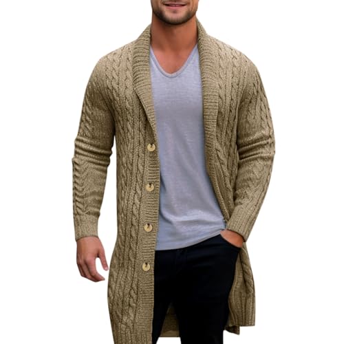 Generisch Manteau court d'hiver pour homme - Pull long moelleux avec motif léopard pour homme - Cardigan ouvert sur le devant - Décontracté - Bleu, kaki, L